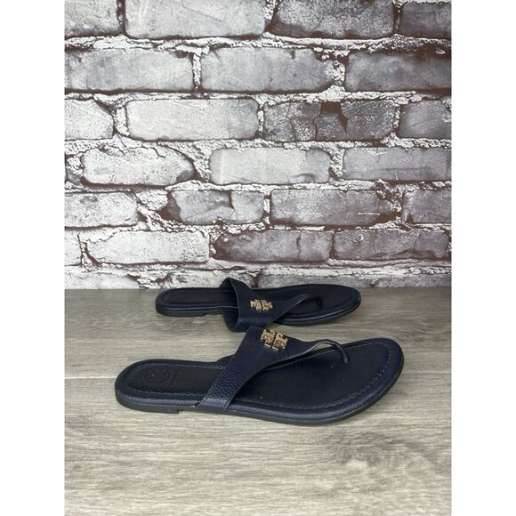 Tory Burch Jole Navy Blue Thong Tumbled Leather Sandals Women’s Sz 6.5M US/37EU - Picture 16 of 16